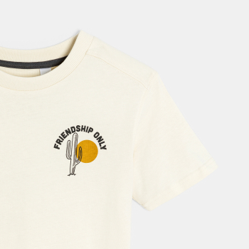 T-shirt manches courtes à message devant et dos écru Garçon