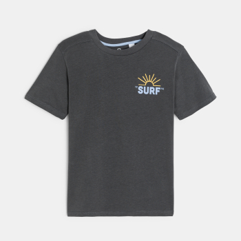 Boy's grey short-sleeve T-shirt with slogan front and back