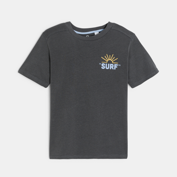 Boy's grey short-sleeve T-shirt with slogan front and back