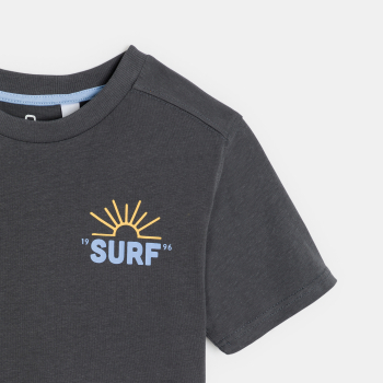 Boy's grey short-sleeve T-shirt with slogan front and back