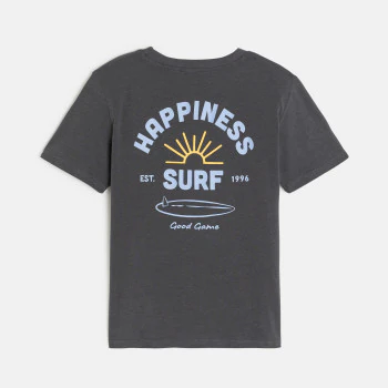 Boy's grey short-sleeve T-shirt with slogan front and back