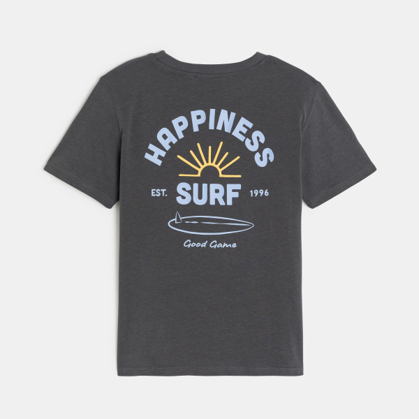 Boy's grey short-sleeve T-shirt with slogan front and back