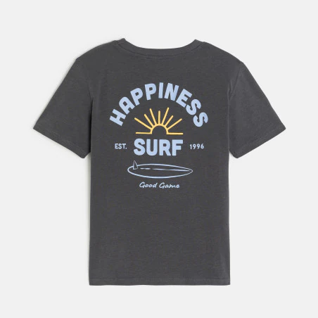 T-shirt manches courtes à message devant et dos gris Garçon