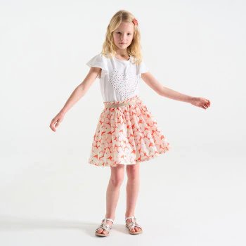 Jupe-jupon imprimée orange Fille