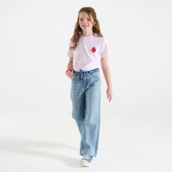 Jean large ceinturé en denim bleu Fille