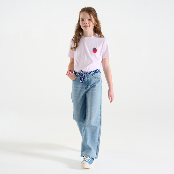 Girl's blue wide-leg jeans with belt