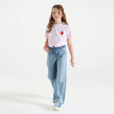 Jean large ceinturé en denim bleu Fille