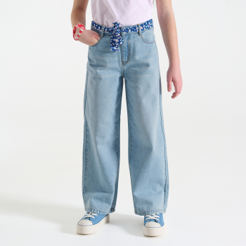 Jean large ceinturé en denim bleu Fille