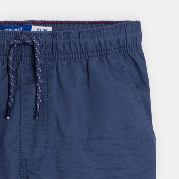 Boy's slim-fit plain canvas Bermuda shorts