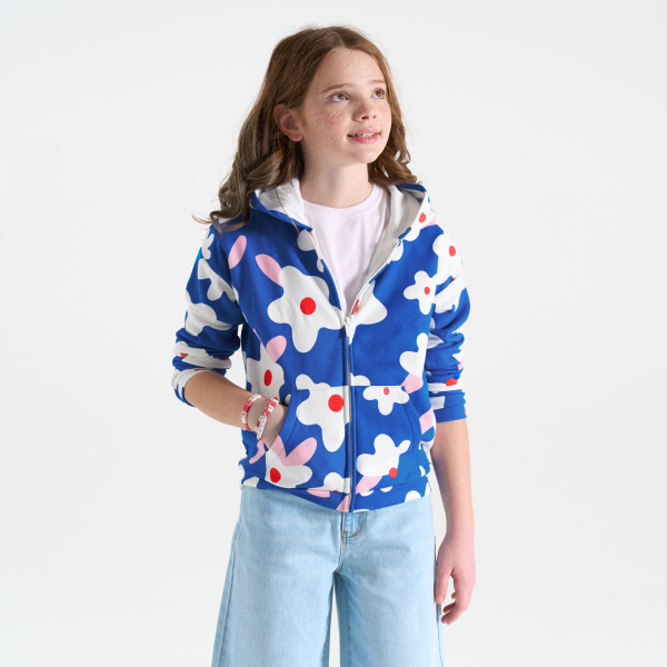 Girl's blue floral fleece hoodie