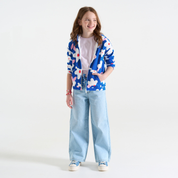 Girl's blue floral fleece hoodie