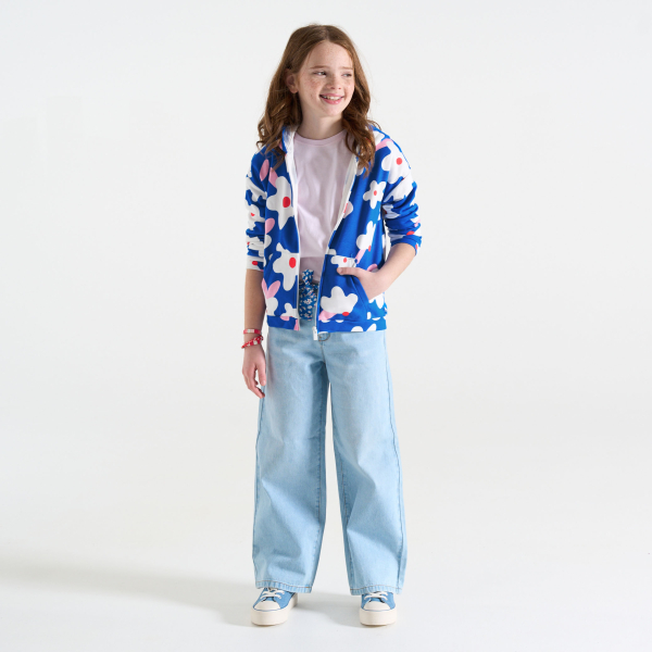 Girl's blue floral fleece hoodie