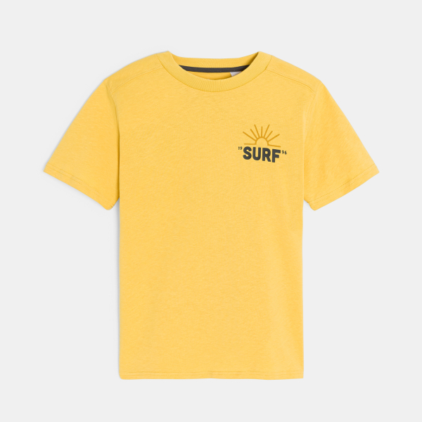Boy's yellow short-sleeve T-shirt with slogan front and back