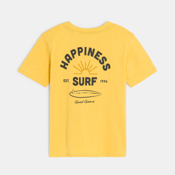 Boy's yellow short-sleeve T-shirt with slogan front and back