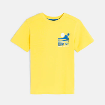 Boy's yellow slogan T-shirt with short sleeves