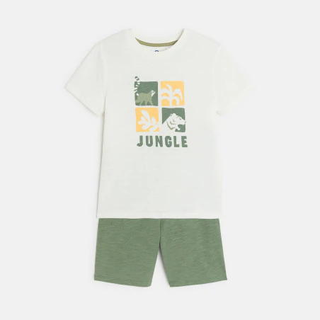 Boy's khaki green jersey 2-piece summer pyjamas