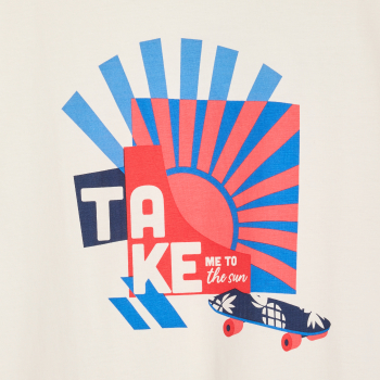 Boy's white slogan T-shirt with short sleeves