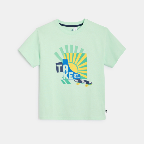 T-shirt manches courtes à message vert Garçon