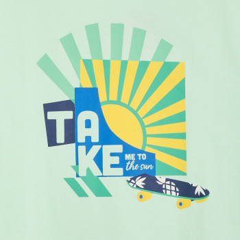 Boy's green slogan T-shirt with short sleeves