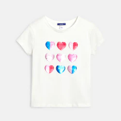 T-shirt manches courtes à sequins magiques cœurs blanc Fille