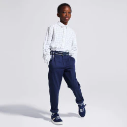 Boy's navy blue slim chino trousers + belt