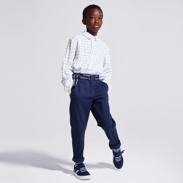 Pantalon chino slim + ceinture bleu marine Garçon