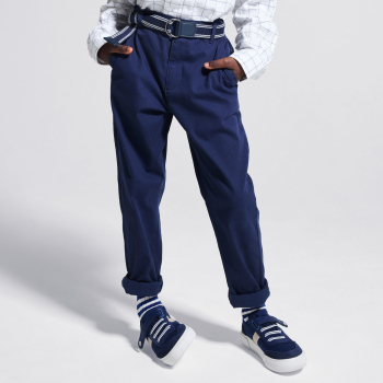 Boy's navy blue slim chino trousers + belt