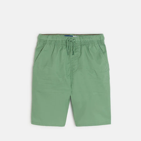 Boy's slim-fit plain green Bermuda shorts