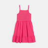 Girl's pink crochet and ruffle detail strappy dress