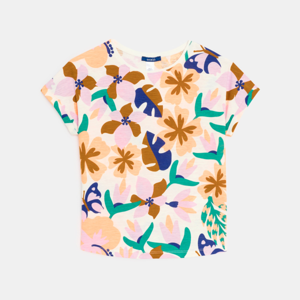 Girl's multicoloured, floral, short-sleeve T-shirt