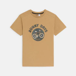Boy's brown short-sleeve T-shirt with bike design