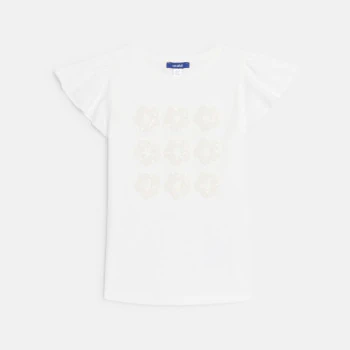 T-shirt manches courtes motif sequins blanc Fille
