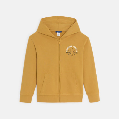 Boy's curry yellow hoodie with motif on front and back
