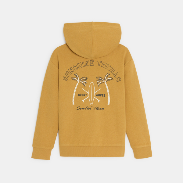 Boy's curry yellow hoodie with motif on front and back