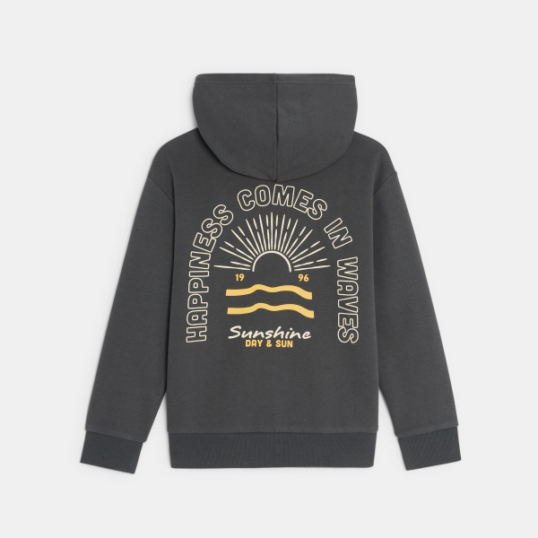 Boy's dark grey hoodie with motif on front and back