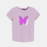 Girl's mauve short-sleeve T-shirt with magic sequin butterfly