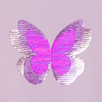 Girl's mauve short-sleeve T-shirt with magic sequin butterfly