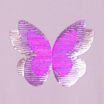 T-shirt manches courtes à sequins magiques papillon mauve Fille