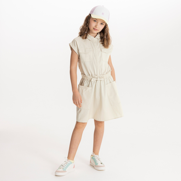 Robe-chemise manches courtes écru Fille