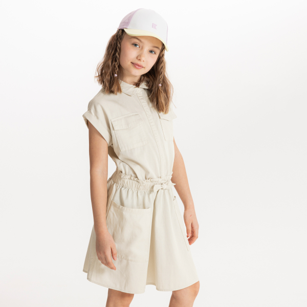 Robe-chemise manches courtes écru Fille