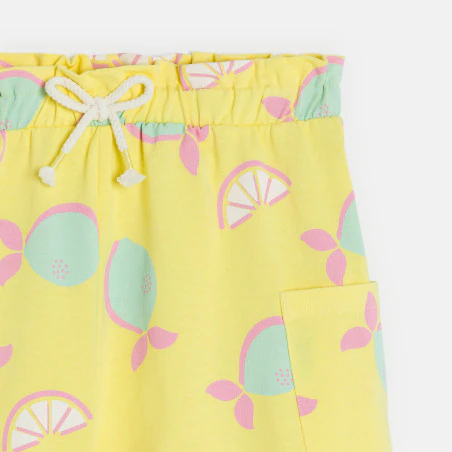 Girl's lemon yellow printed jersey shorts
