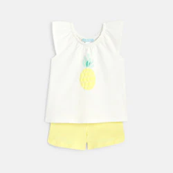 Débardeur ananas col élastiqué et short jaune bébé fille