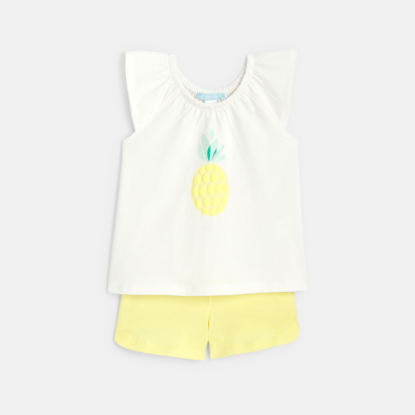 Baby girl's pineapple vest top with elasticated collar and yellow shorts