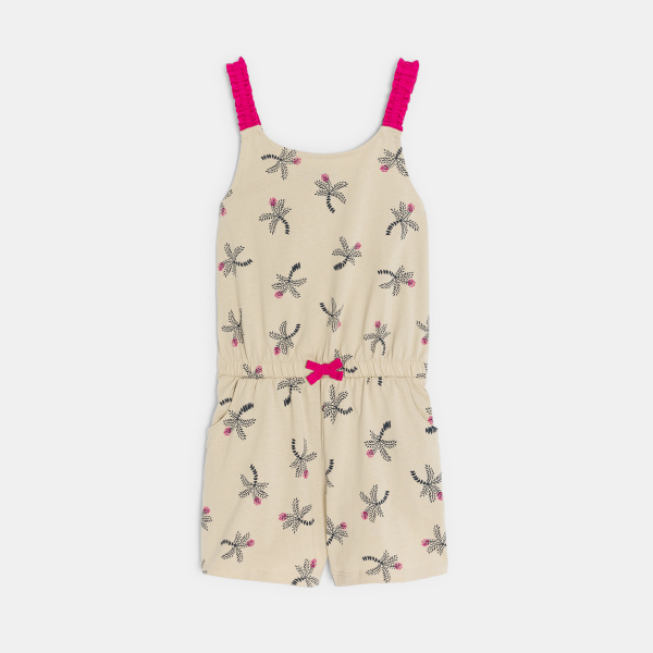 Girl's beige palm print playsuit