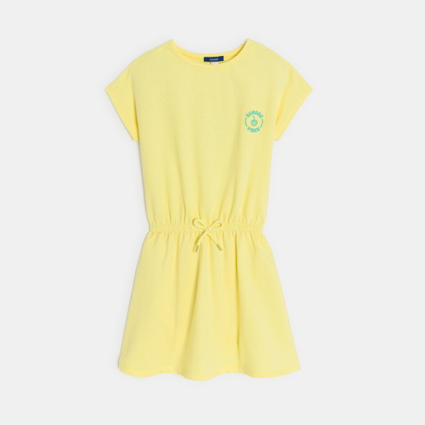 Girl's summer dress in jersey with yellow motif on the back