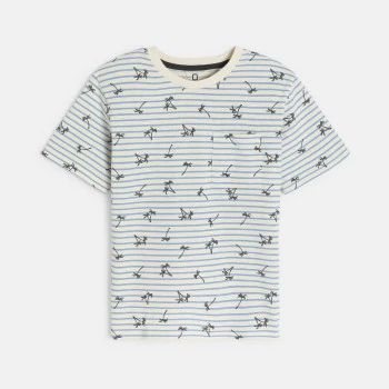 T-shirt rayé imprimé bleu Garçon