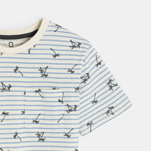 T-shirt rayé imprimé bleu Garçon