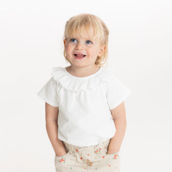Baby girl's white T-shirt with embroidered collar