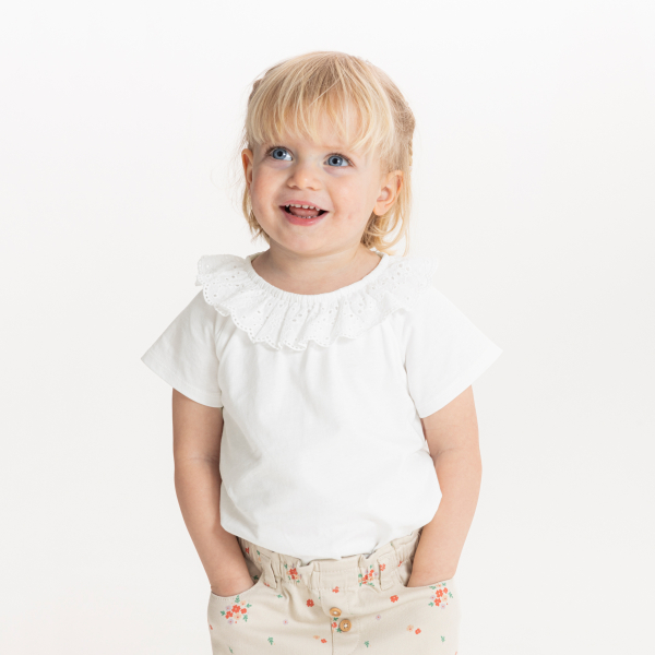 Baby girl's white T-shirt with embroidered collar