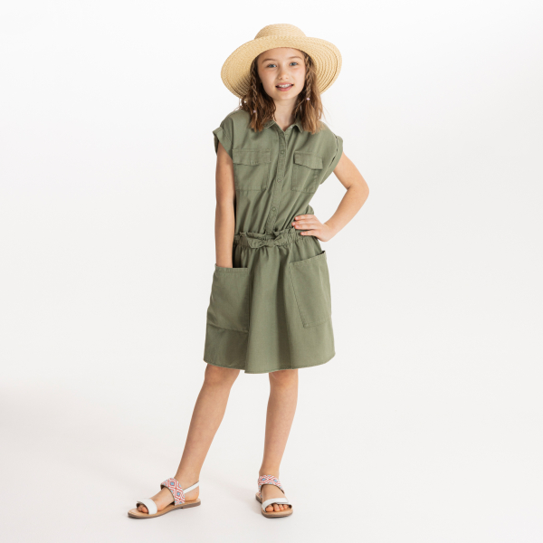 Girl's khaki short-sleeved shirt-dress